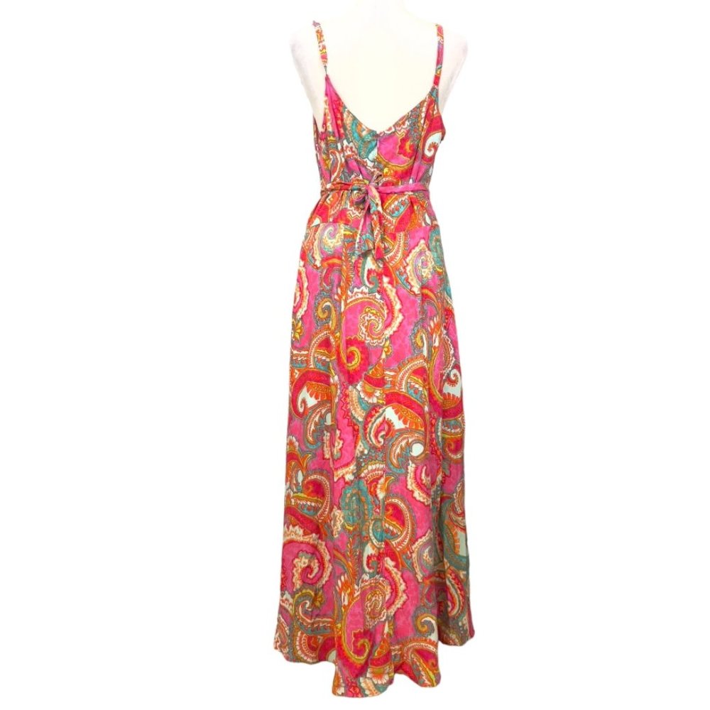 Ivy Street Women's Maxi Sun Dress Pink Paisley Size XL Tie Waist Rayon - Picture 2 of 9